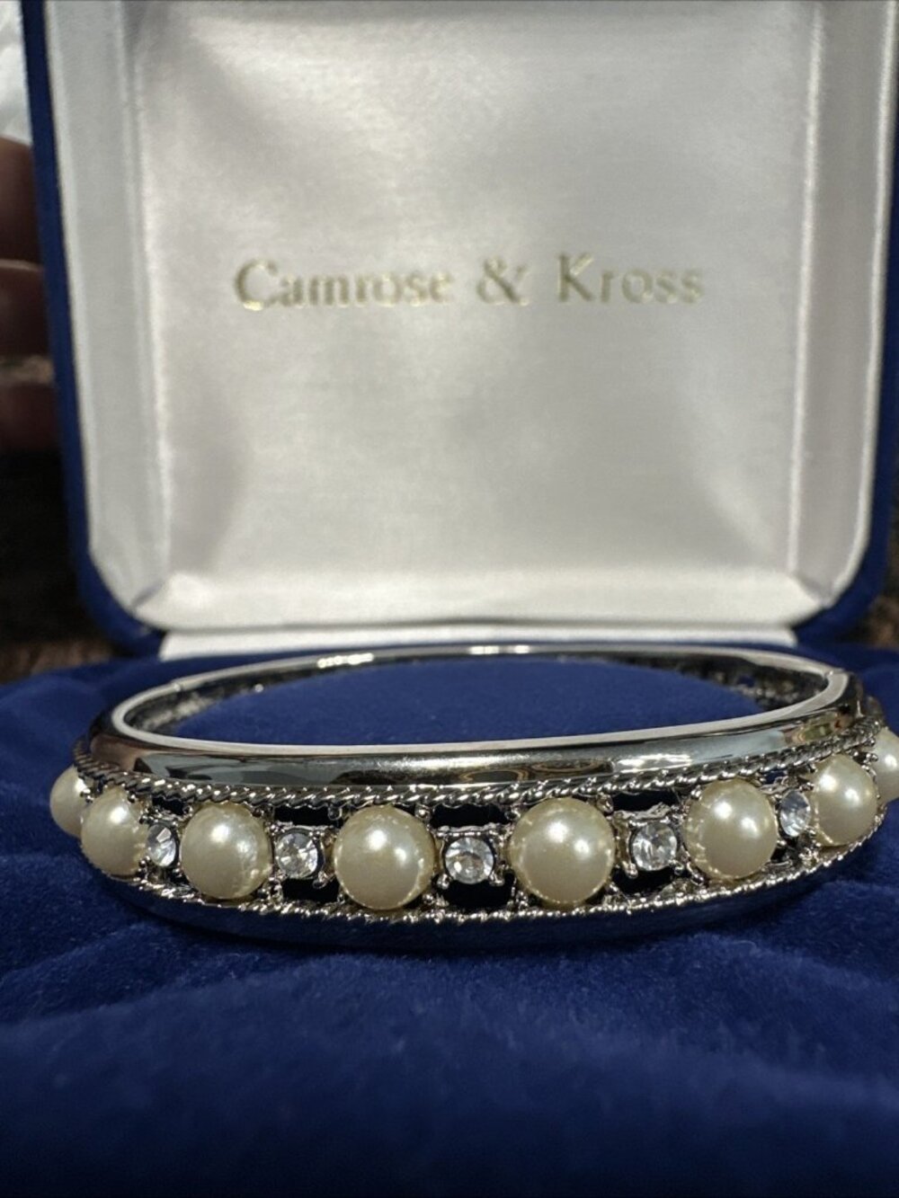 Camrose & Kris’s JACQUELINE KENNEDY Pearl Crystal Engagement Bangle Bracelet NEW